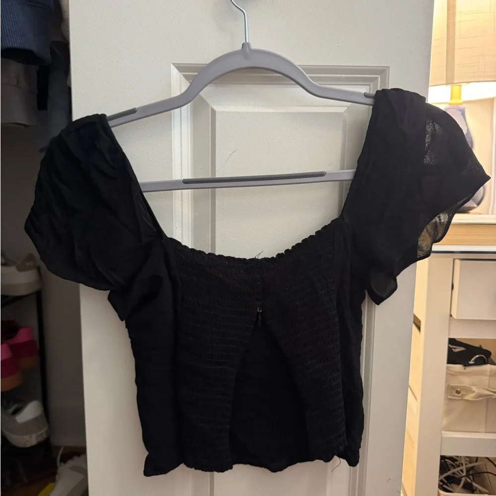 Reformation Black Puff Sleeve Crop Top